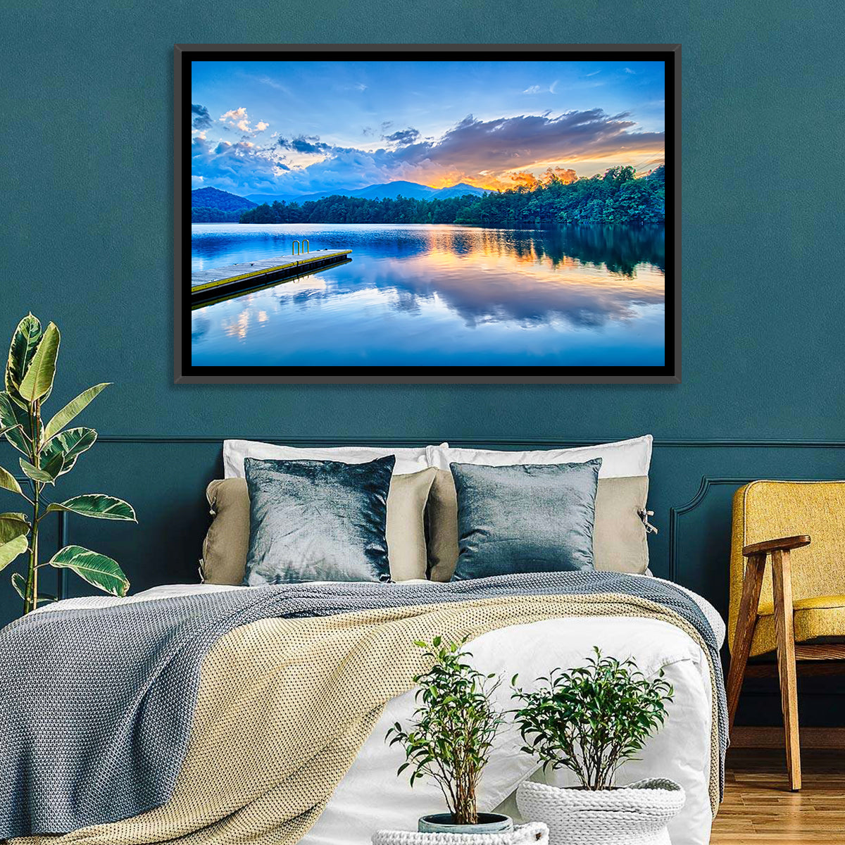 Santeetlah Lake at Golden Hour Wall Art in a room, landscape