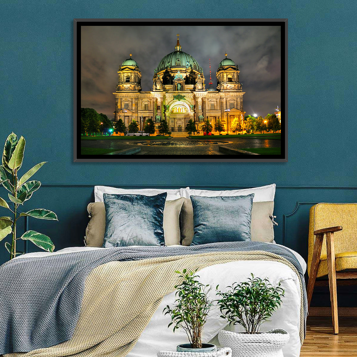 Berlin Cathedral Night View Wall Art in a room, landscape