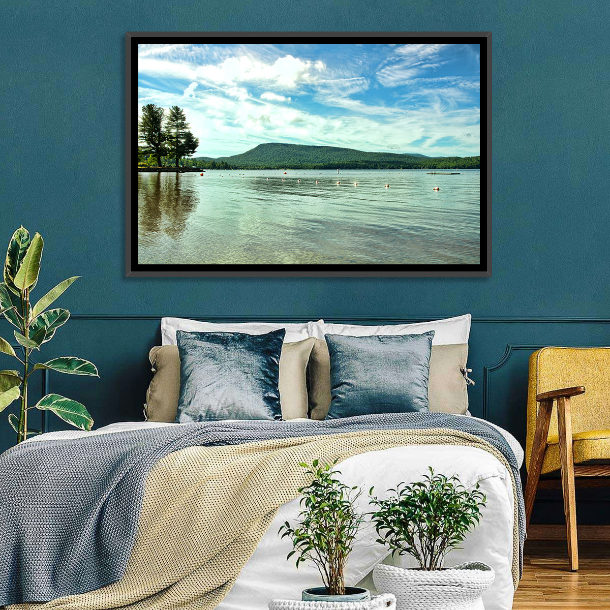 Lake Pleasant Reflections Wall Art in a room, landscape