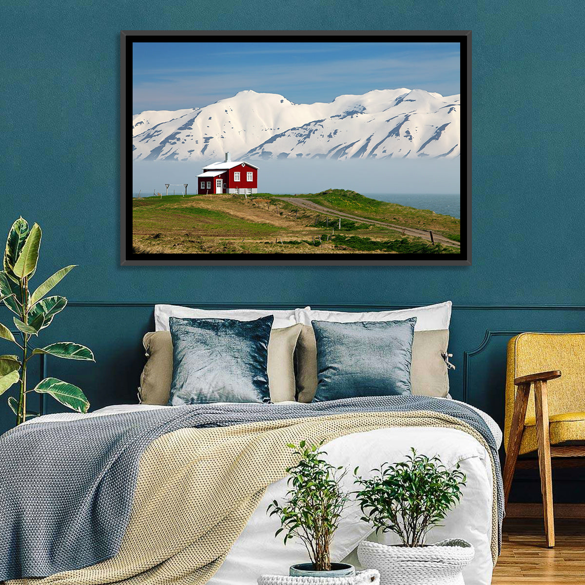 Red House by Fjord Wall Art in a room, landscape