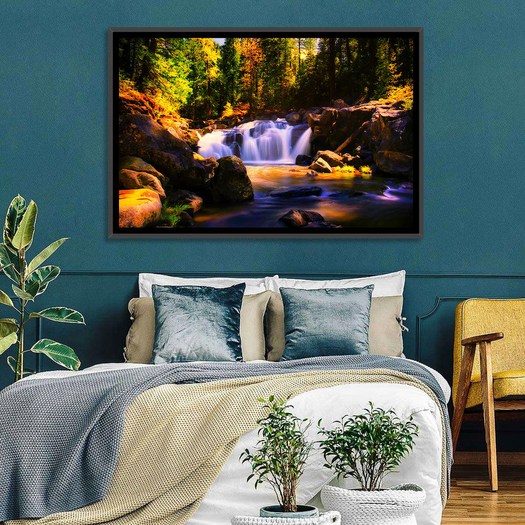 Autumn Mountain Waterfall Wall Art
