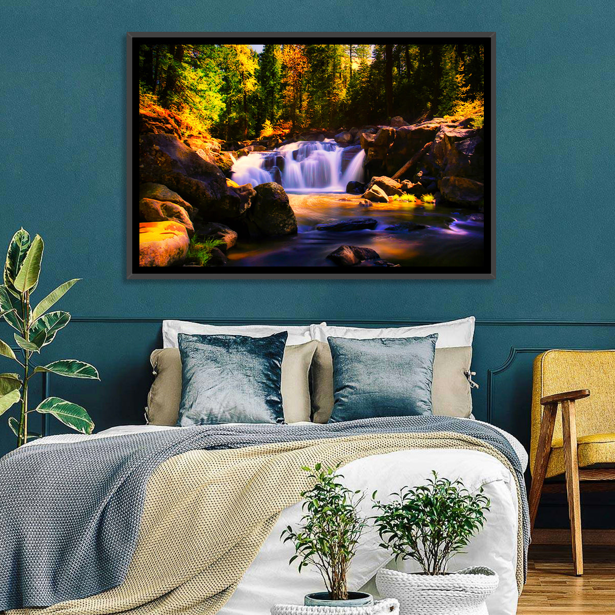 Autumn Mountain Waterfall Wall Art