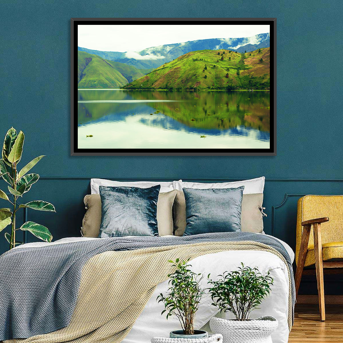 Lake Toba Reflection Wall Art in a room, landscape