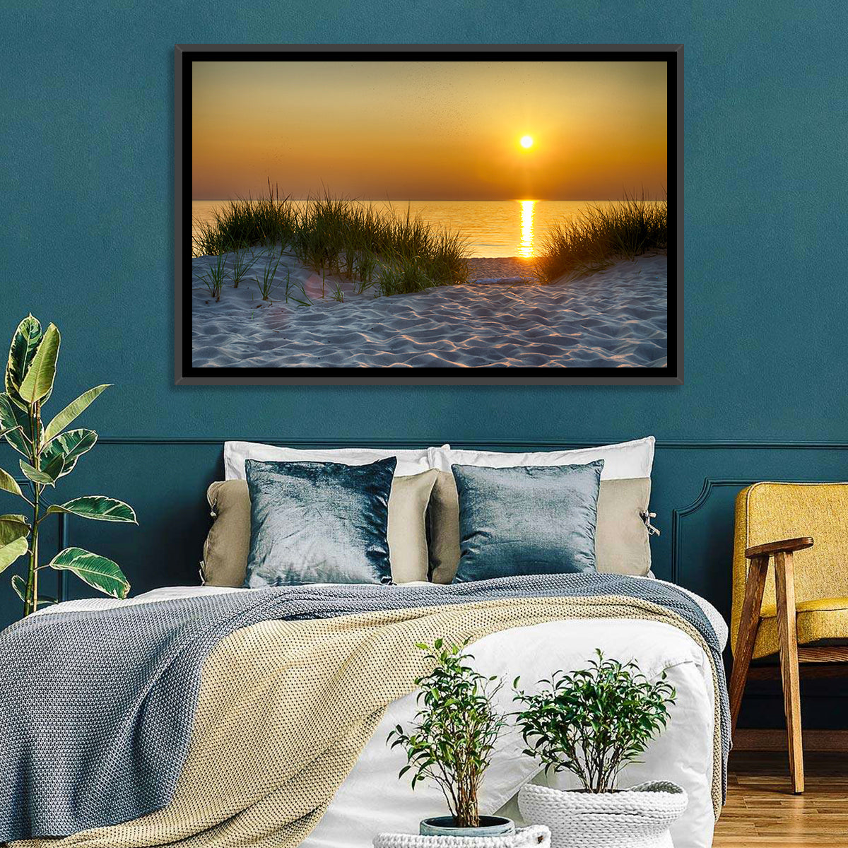 Lake Michigan Sunset Dunes Wall Art in a room, landscape