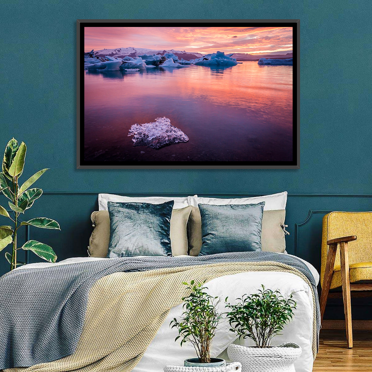 Jökulsárlón Dusk Lagoon Wall Art in a room, landscape