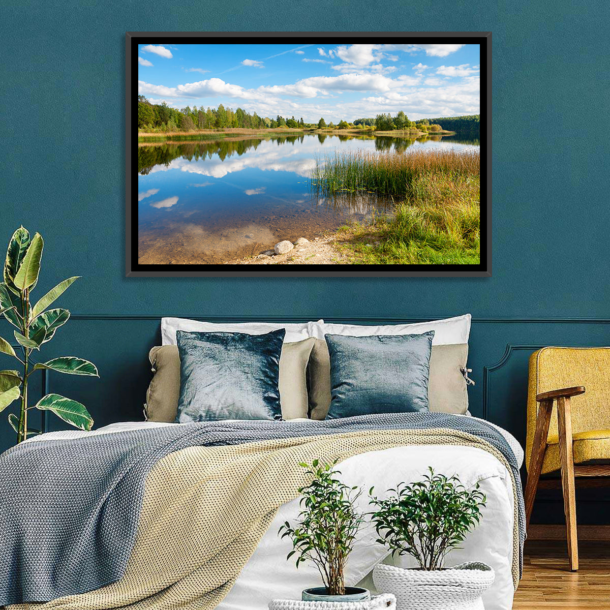 Paunkula Lake Reflections Wall Art in a room, landscape