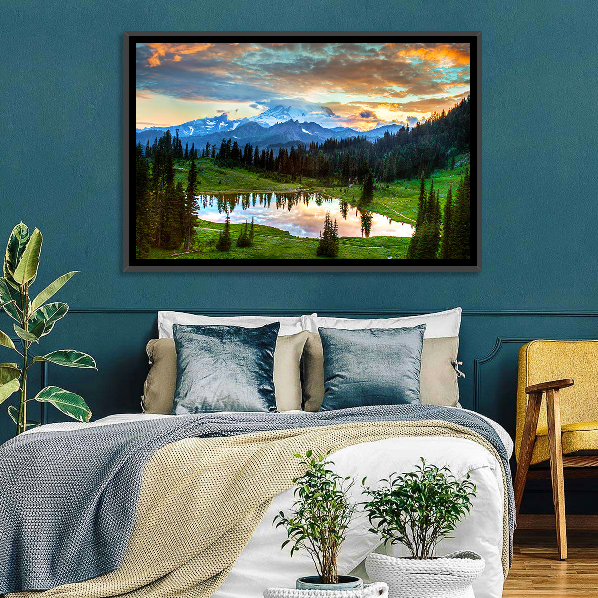 Mount Rainier Reflection at Tipsoo Lake Wall Art in a room, landscape