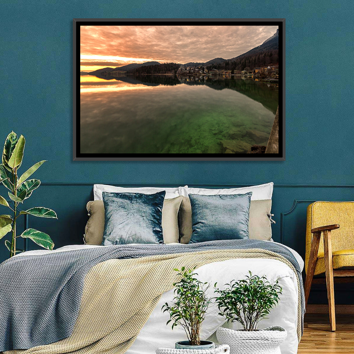 Fuschlsee Pier at Sunset Wall Art in a room, landscape