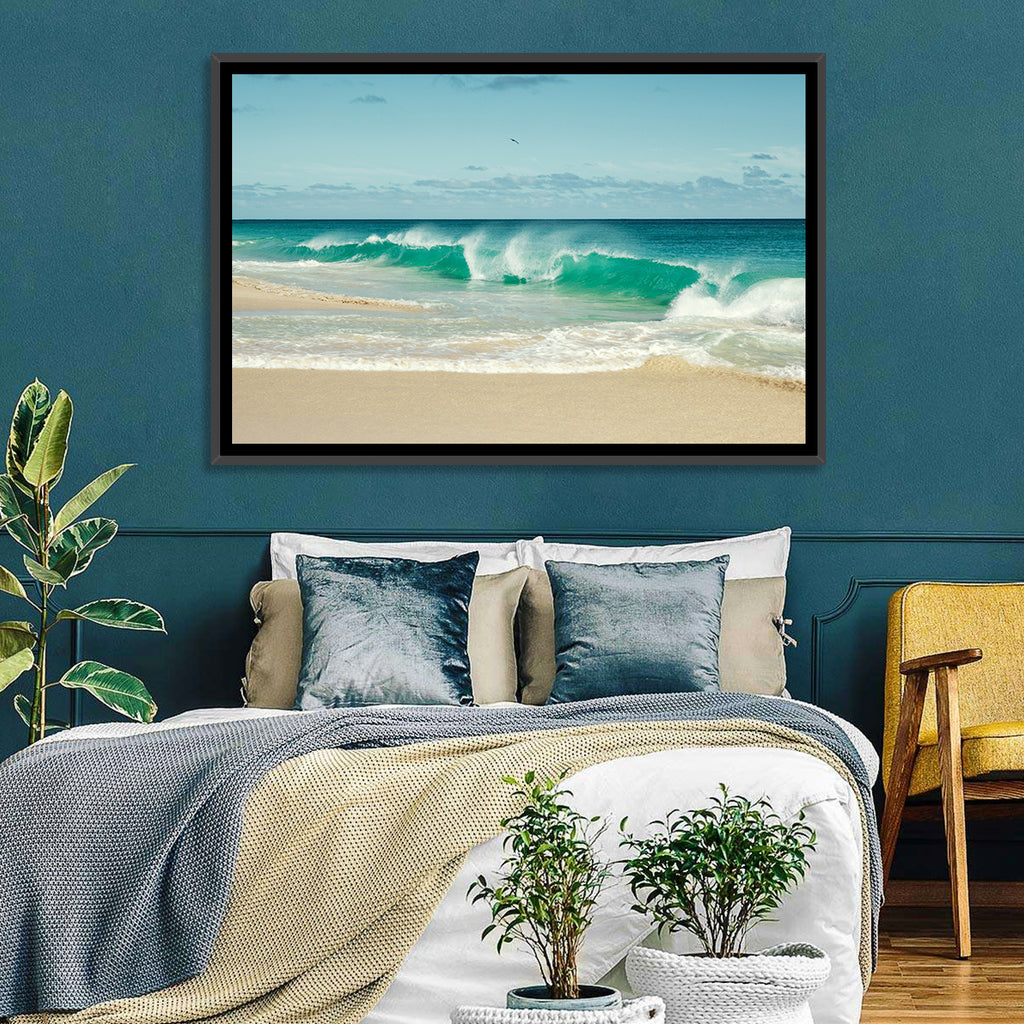 Turquoise Wave on Sandy Beach Wall Art