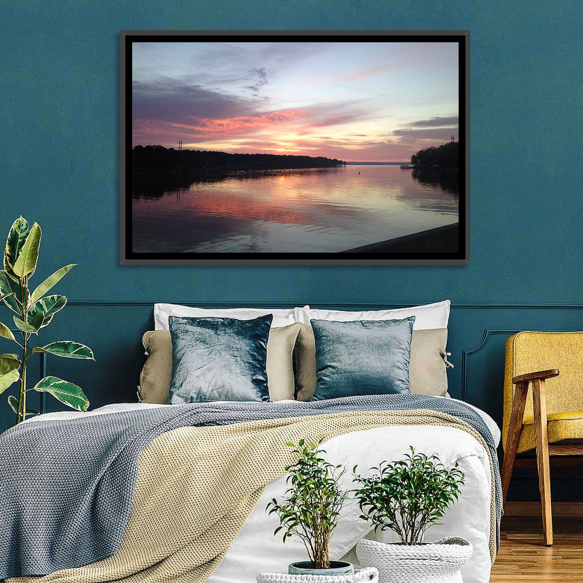Lake Eufaula Sunset Wall Art in a room, landscape