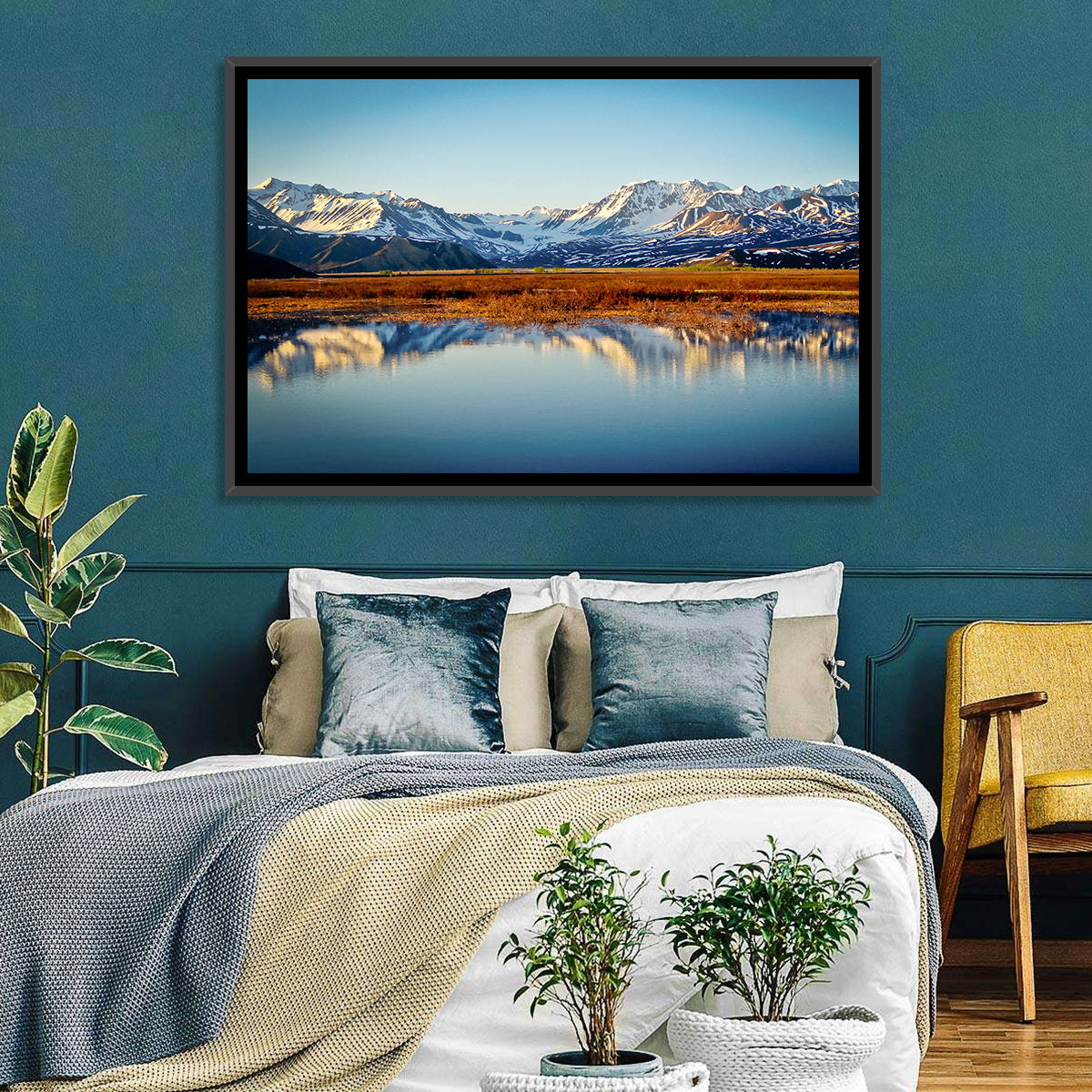 Summit Lake Reflection Wall Art in a room, landscape