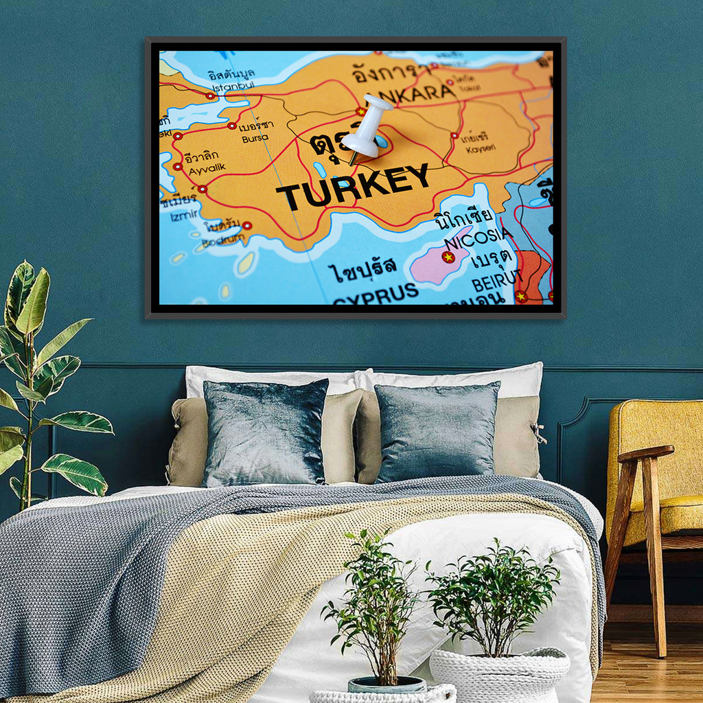 Turkey Map with Ankara Pin Wall Art