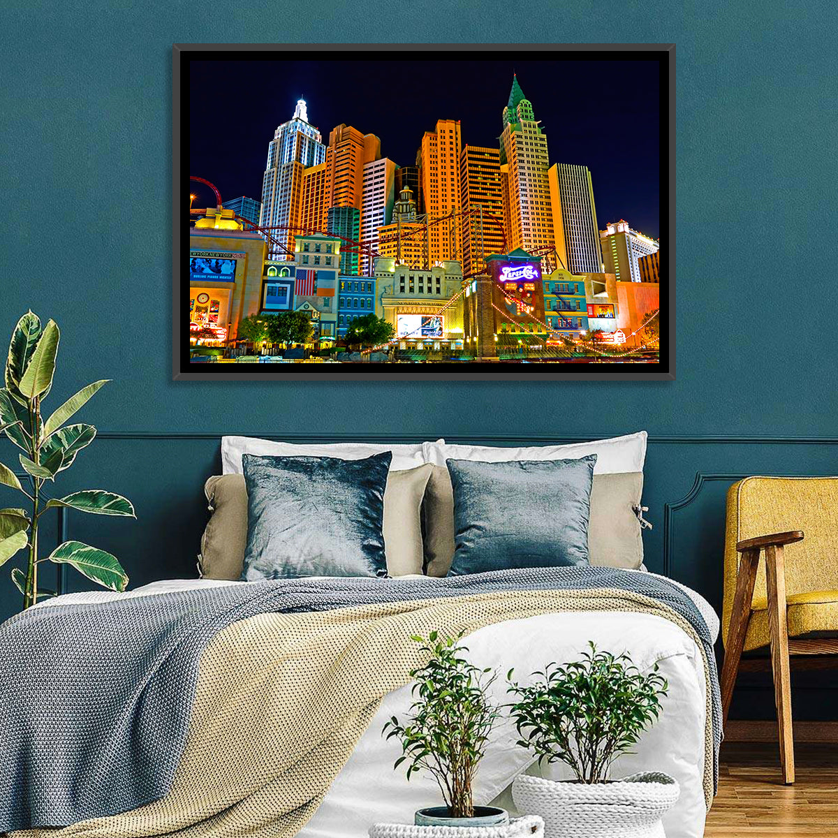Las Vegas Big Apple Coaster at Night Wall Art in a room, landscape