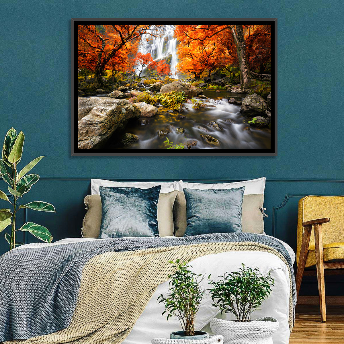 Autumn Forest Waterfall Wall Art