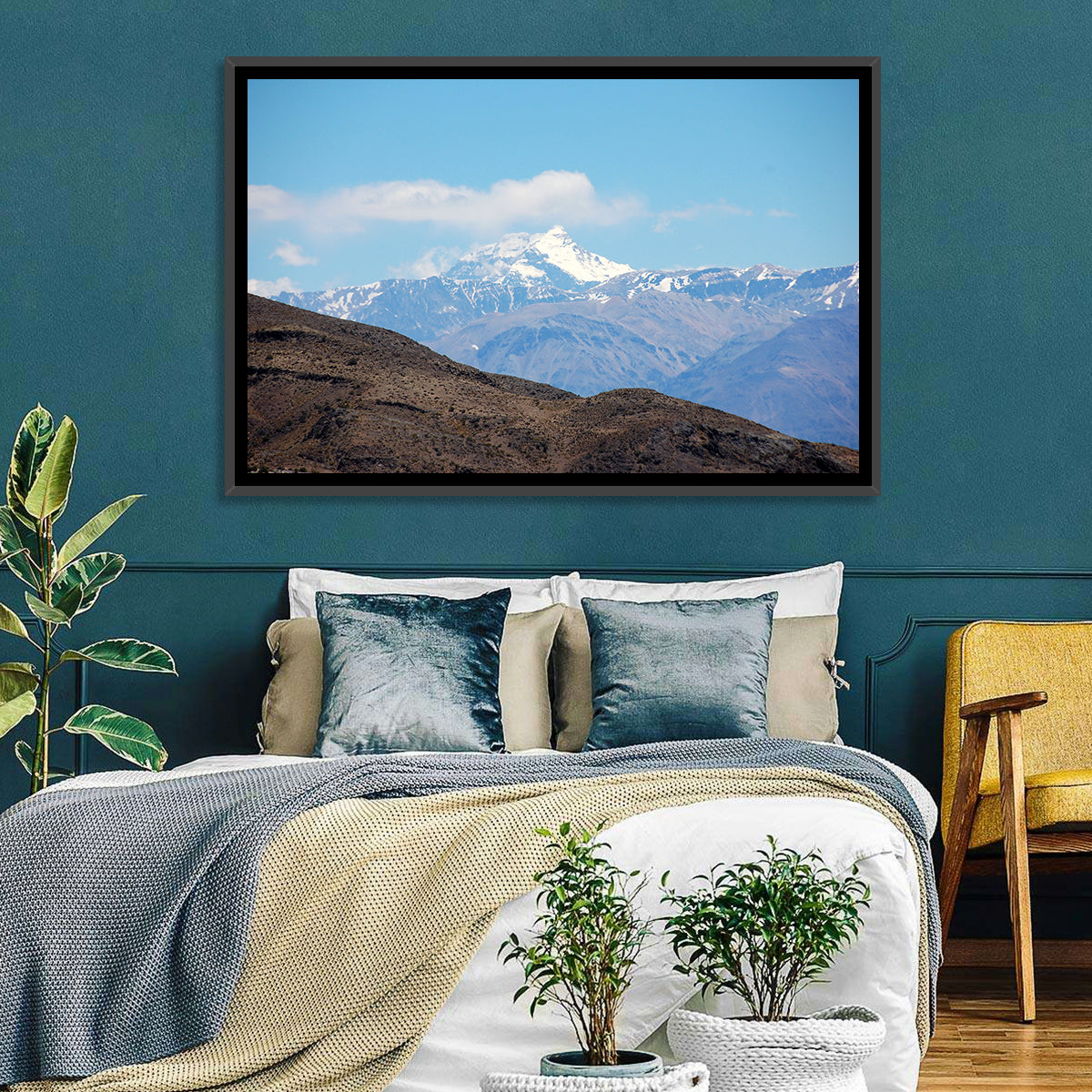 Snow-capped Mount Aconcagua Wall Art in a room, landscape