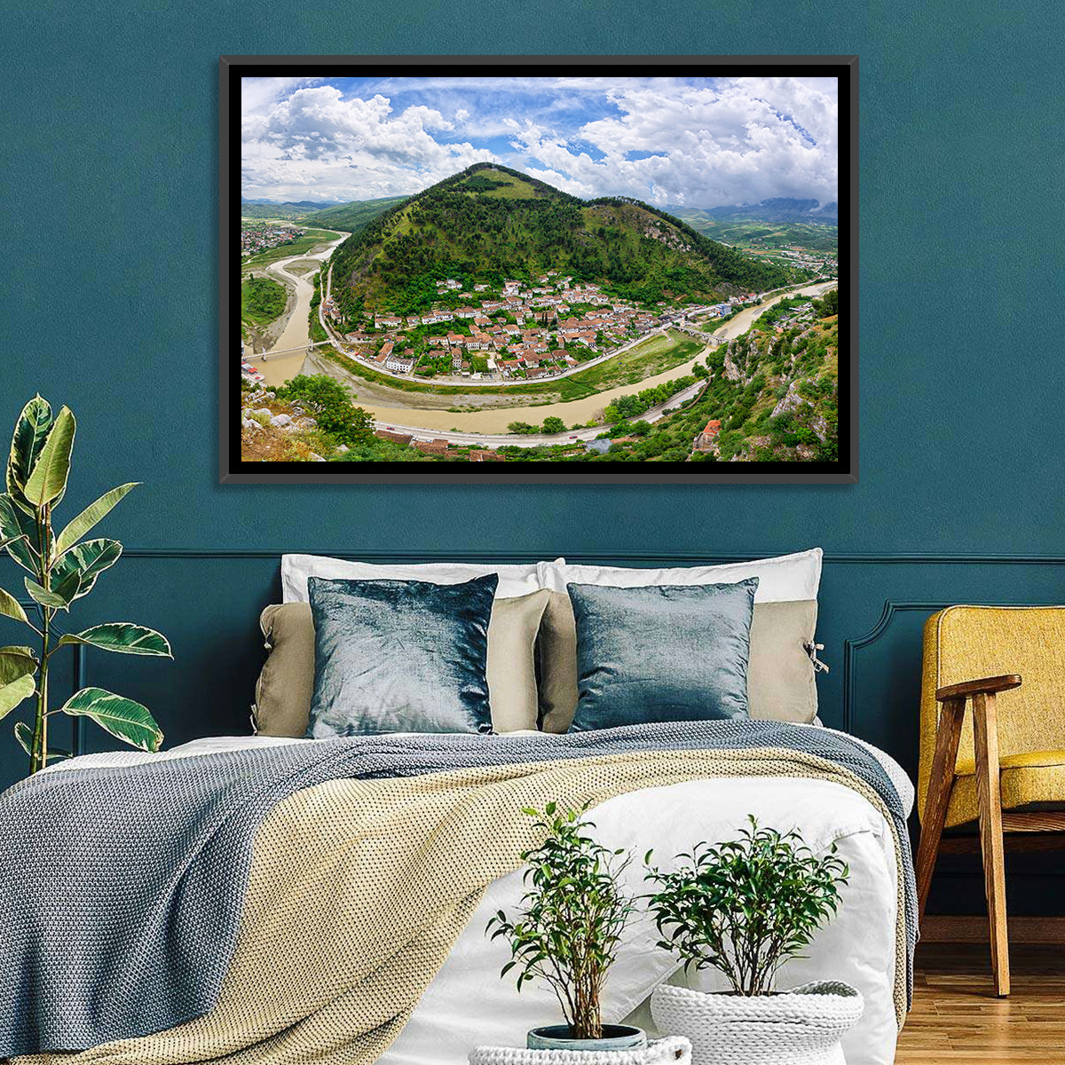 Berat Osum River View Wall Art in a room, landscape