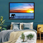 Elephant Silhouette at Beach Sunset Wall Art
