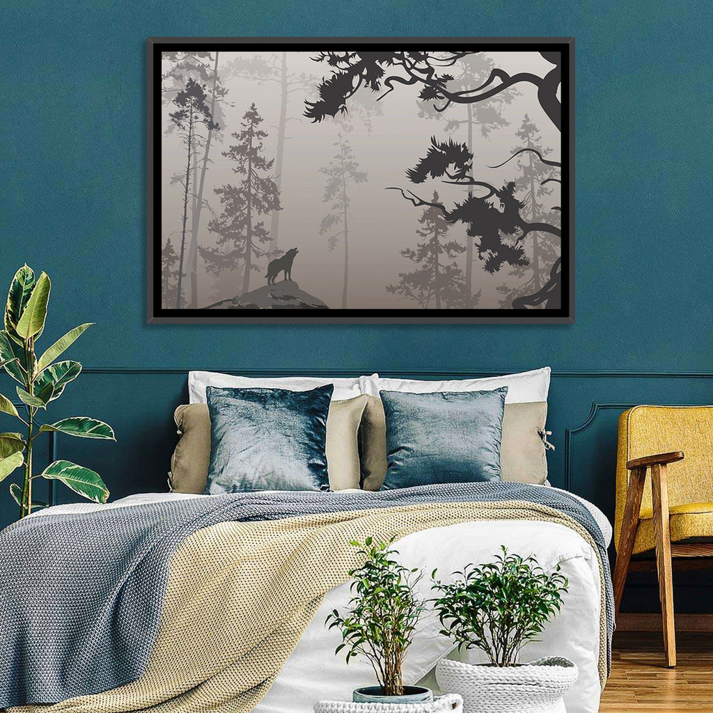Howling Wolf in Misty Forest Wall Art
