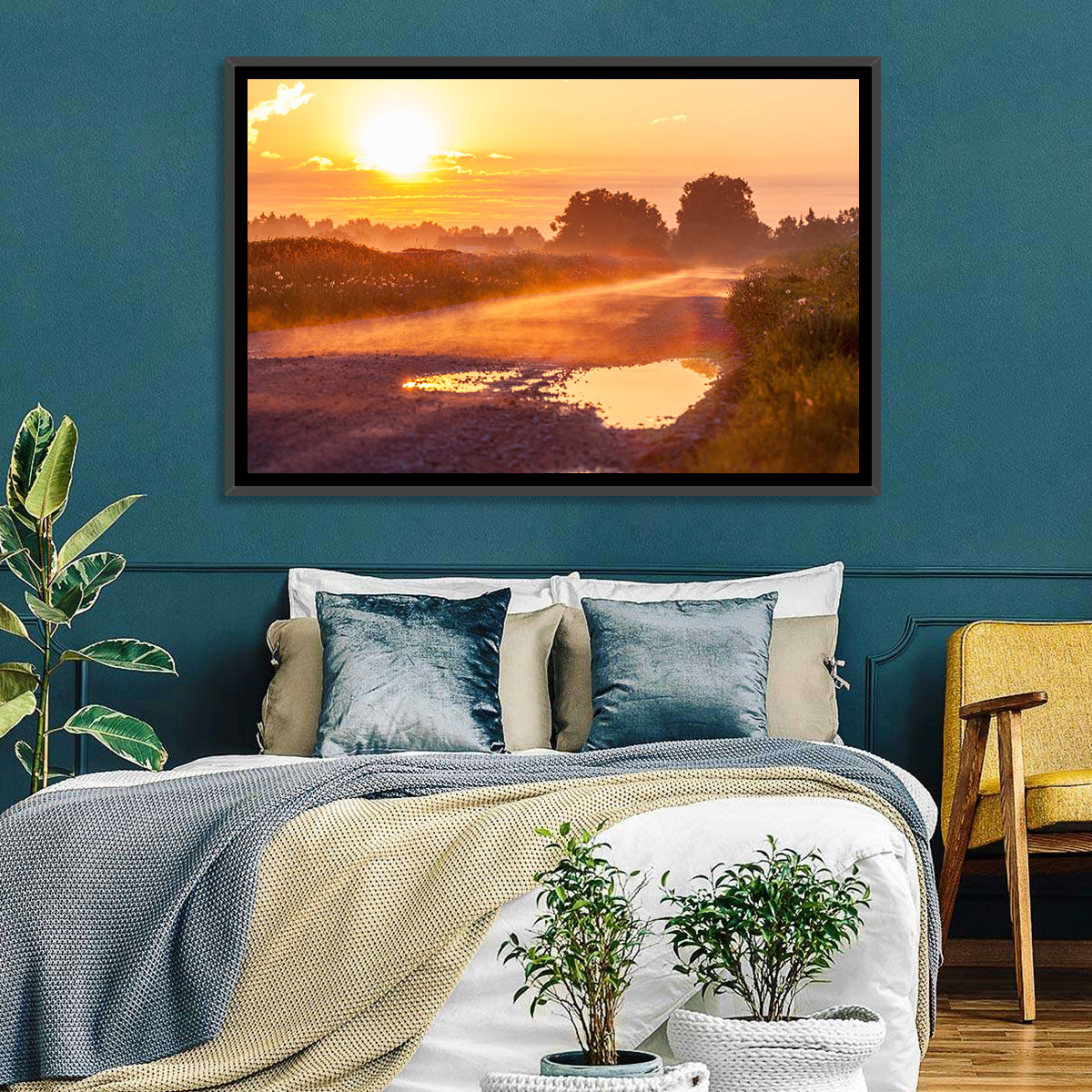 Dirt Road at Golden Hour Wall Art in a room, landscape