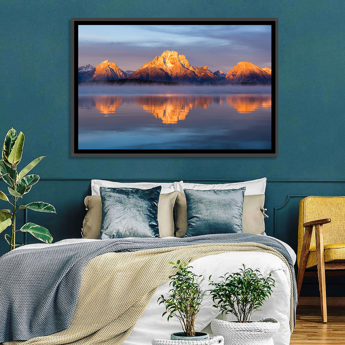 Mount Moran Sunrise Over Jackson Lake Wall Art in a room, landscape