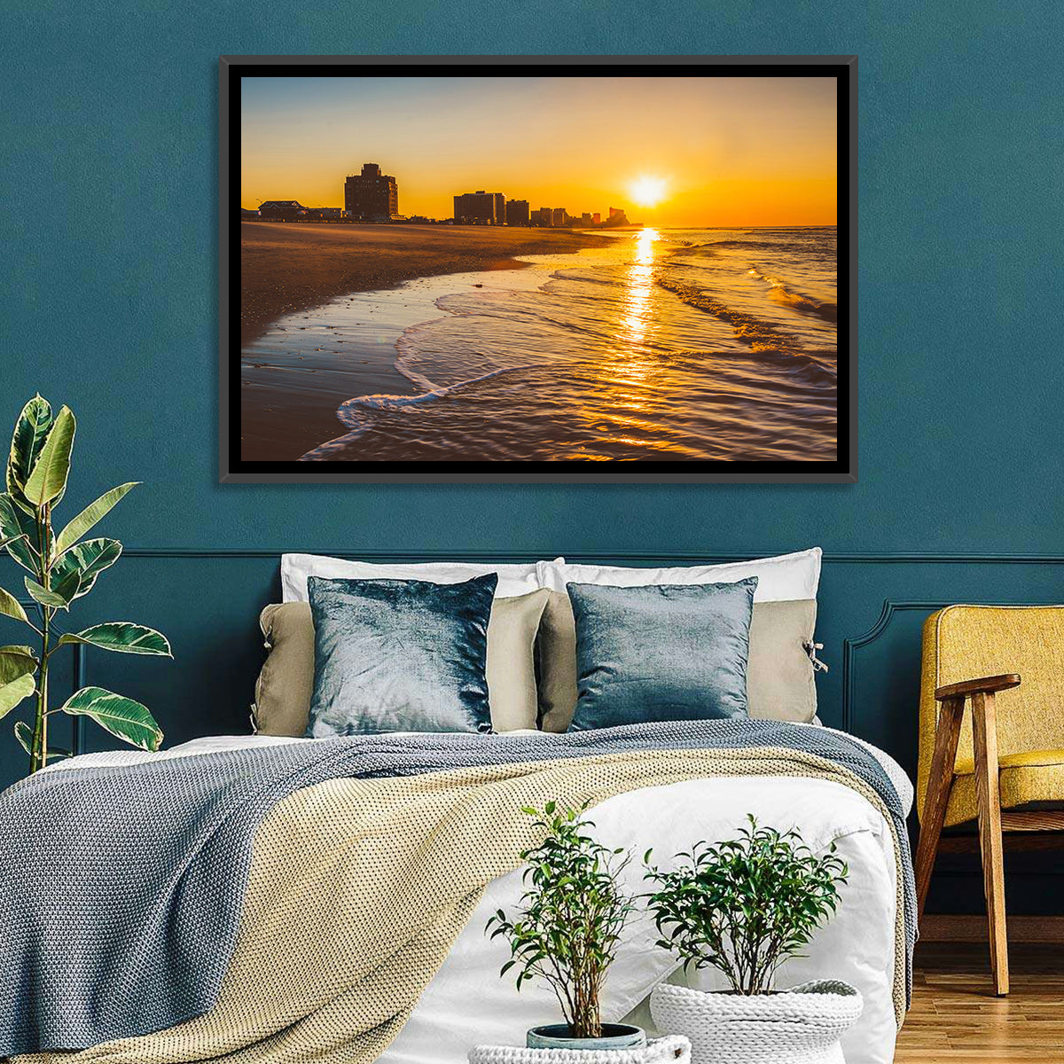 Ventnor Beach Sunrise Reflection Wall Art in a room, landscape