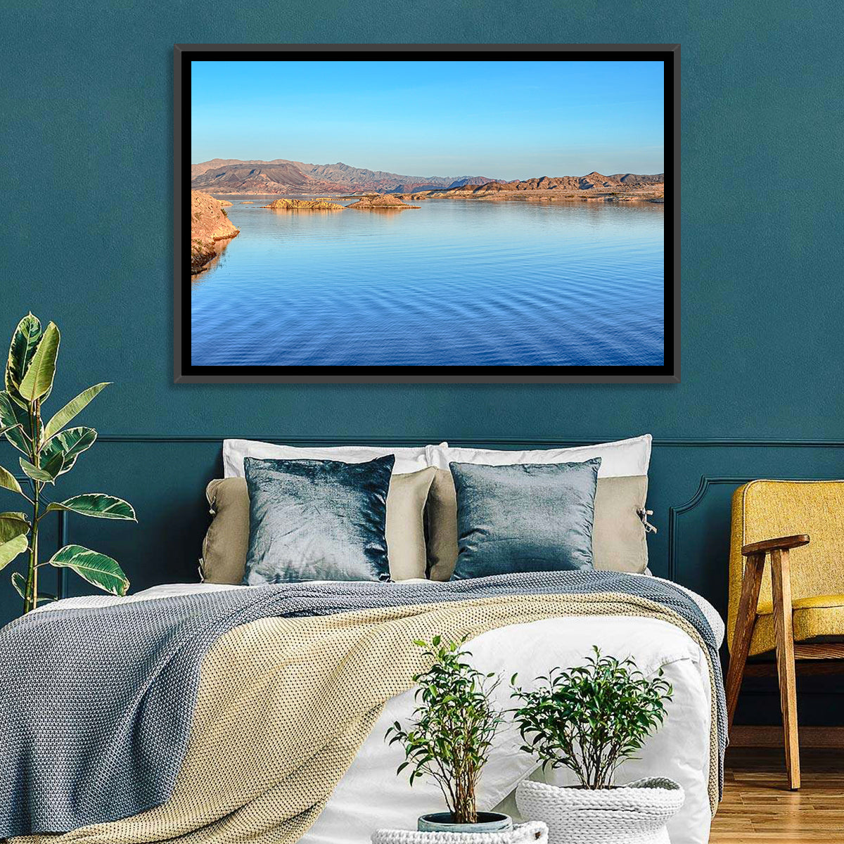Lake Mead Rocky Shoreline Wall Art in a room, landscape