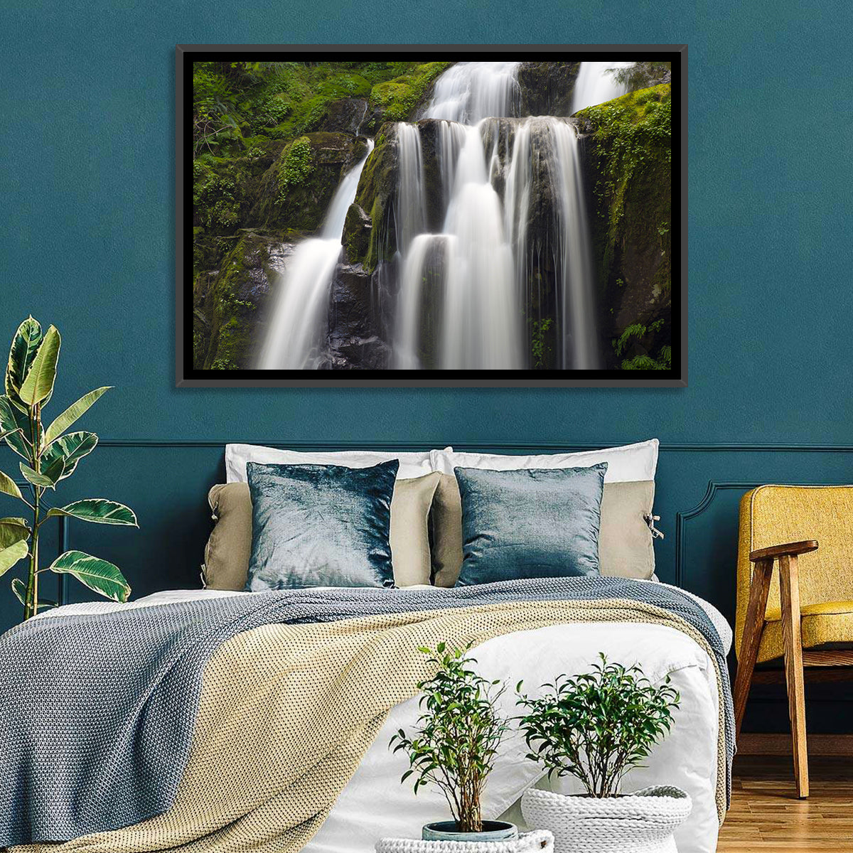 Mossy Kentucky Waterfall Wall Art in a room, landscape