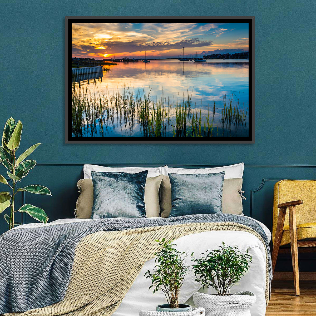 Folly River Sunset Reflection Wall Art in a room, landscape