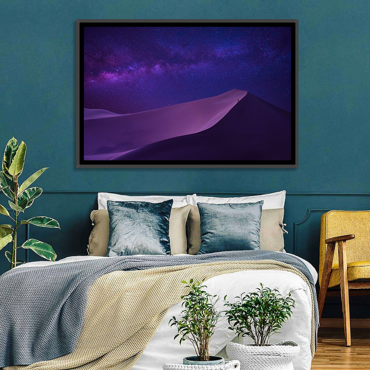 Lone Hiker Under the Milky Way Wall Art in a room, landscape