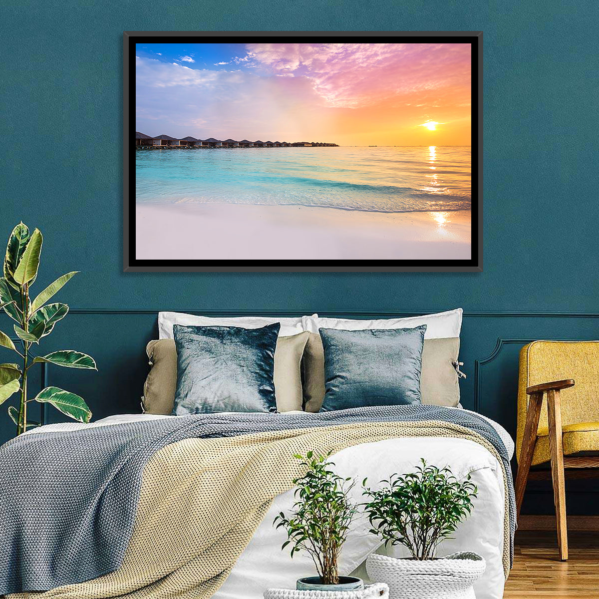 Overwater Bungalows at Sunset Wall Art