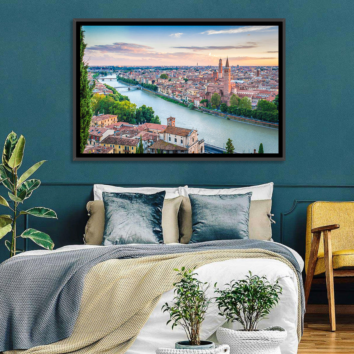Verona Riverbend at Golden Hour Wall Art in a room, landscape