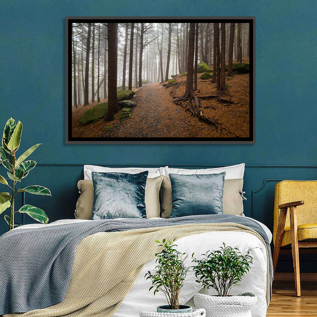 Misty Appalachian Trail Path Wall Art in a room, landscape