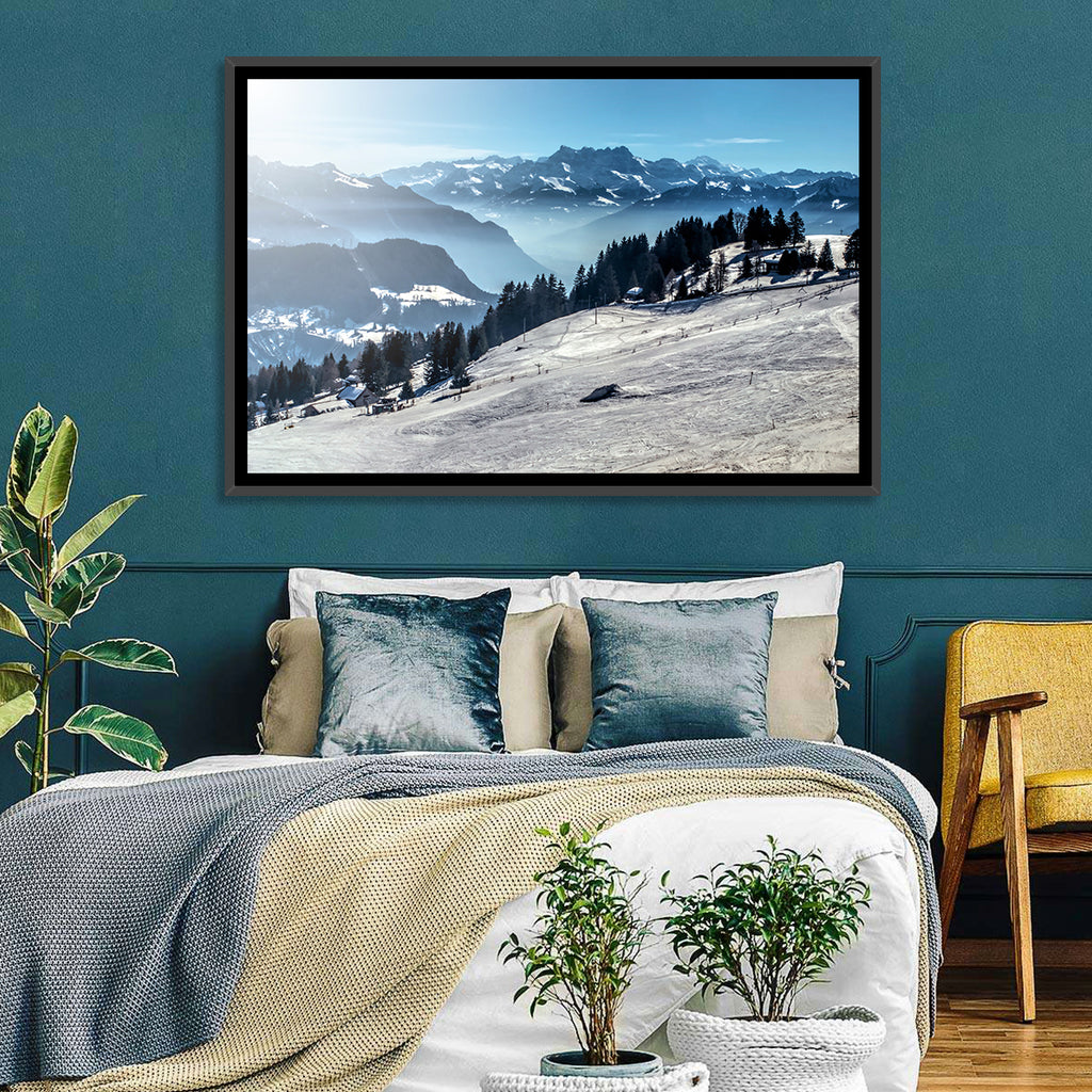 Sunlit Alpine Ski Slope Wall Art