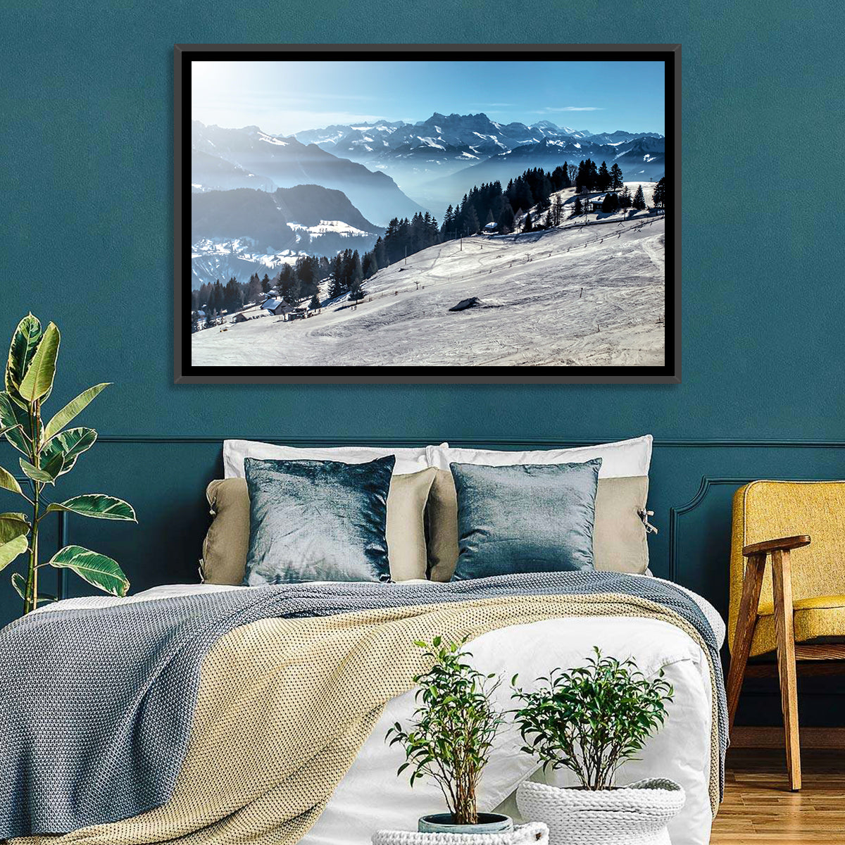 Sunlit Alpine Ski Slope Wall Art
