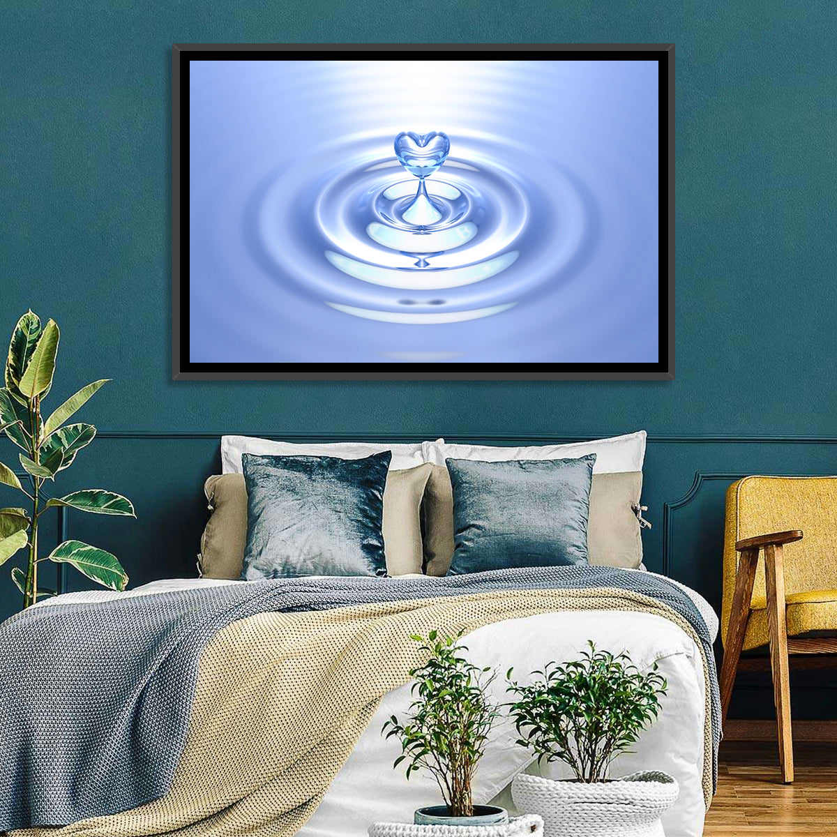 Heart-shaped Water Droplet Wall Art in a room, landscape