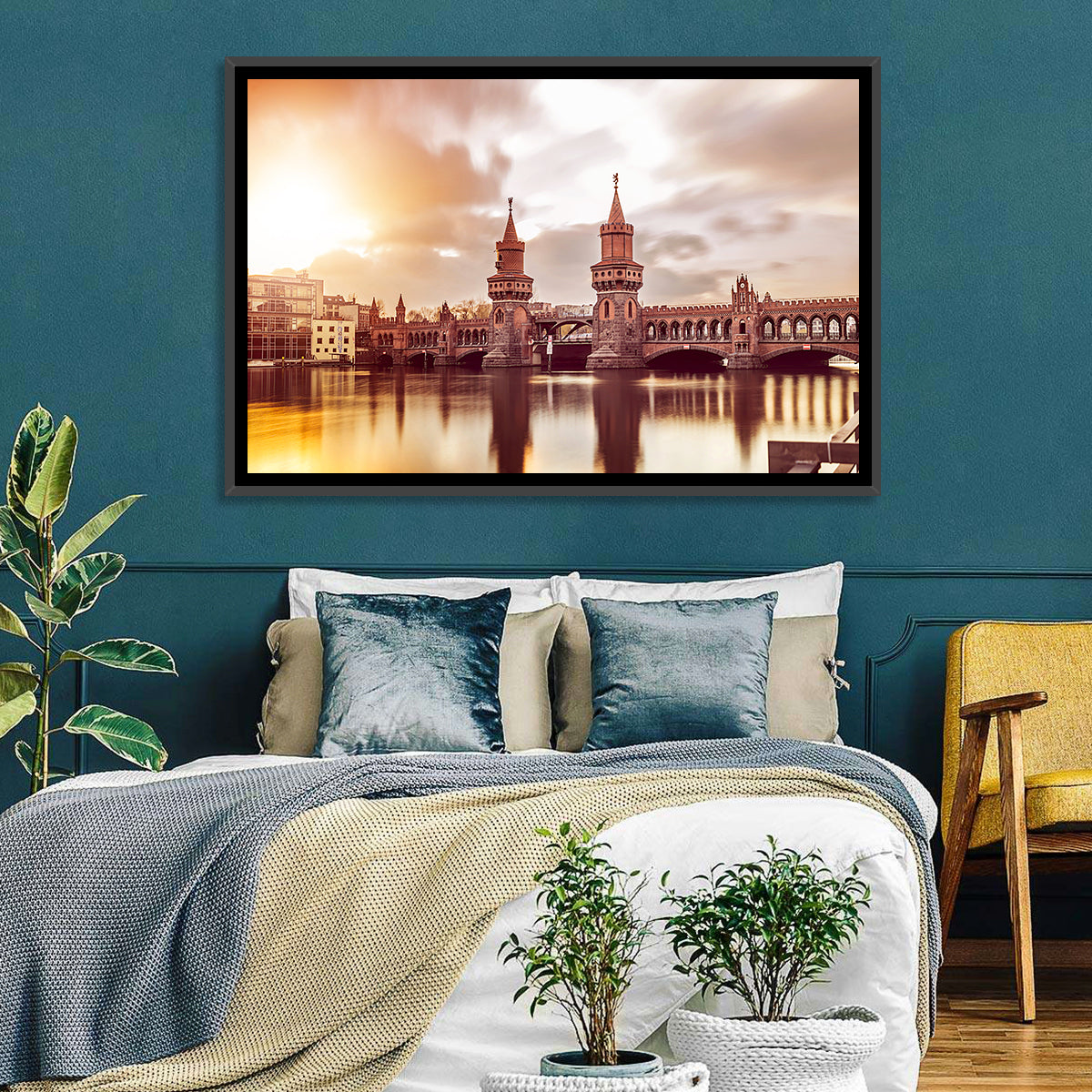 Oberbaumbruecke Sunset Reflection Berlin Wall Art in a room, landscape
