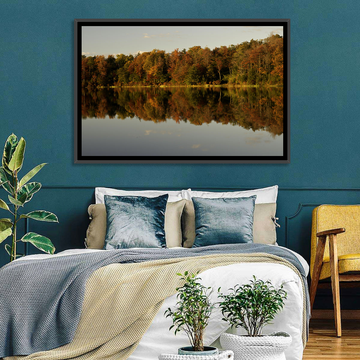 Lake Jean Reflection Wall Art in a room, landscape