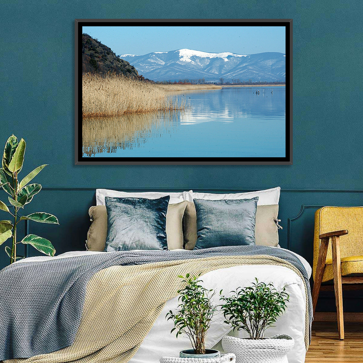 Prespa Lake Reflections Wall Art in a room, landscape