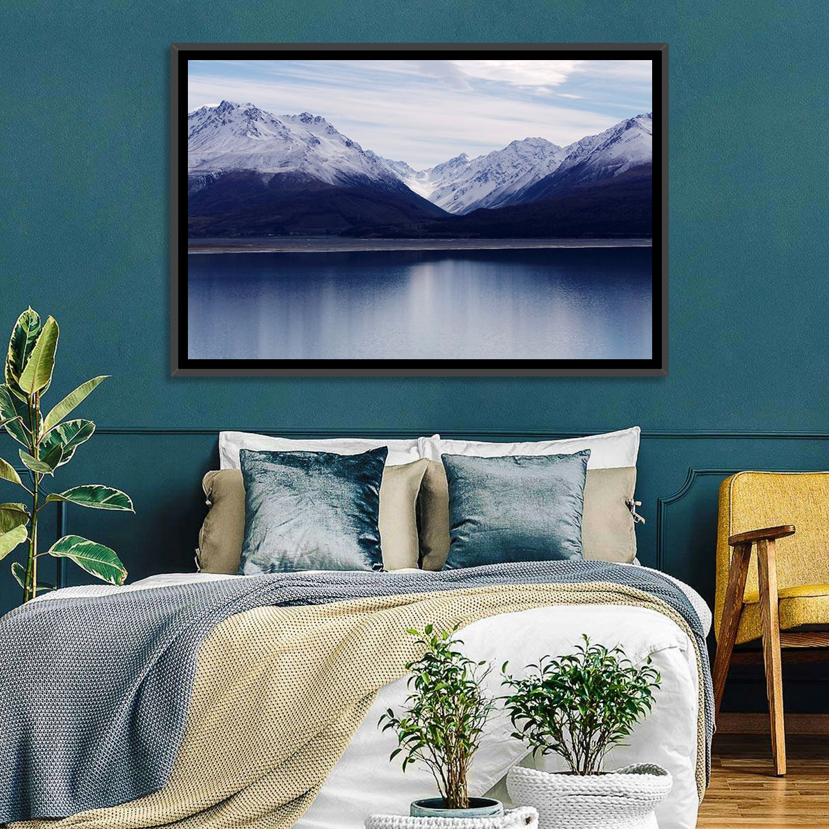 Lake Pukaki Reflection Wall Art in a room, landscape