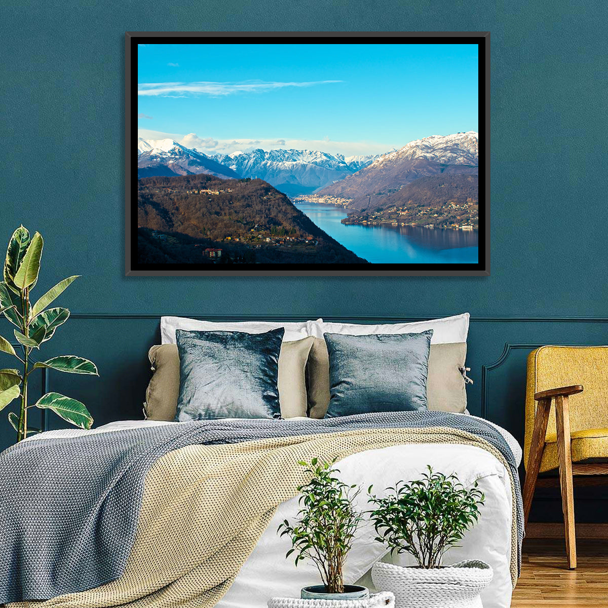 Lake Orta Mountain Reflection Wall Art in a room, landscape