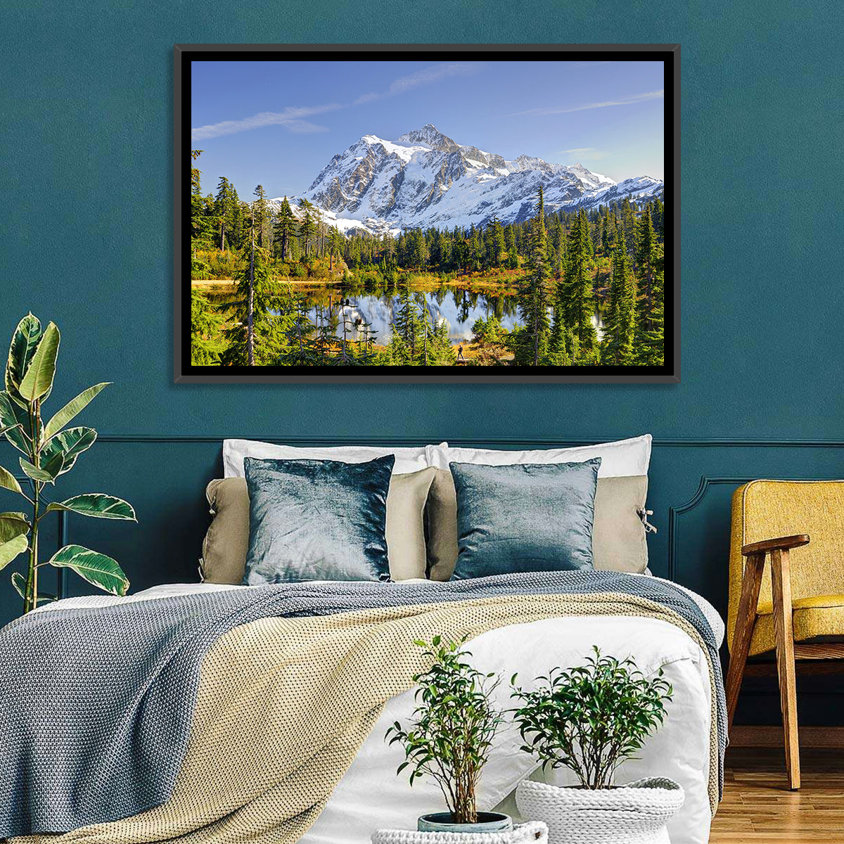Mount Shuksan Lake Reflection Wall Art in a room, landscape