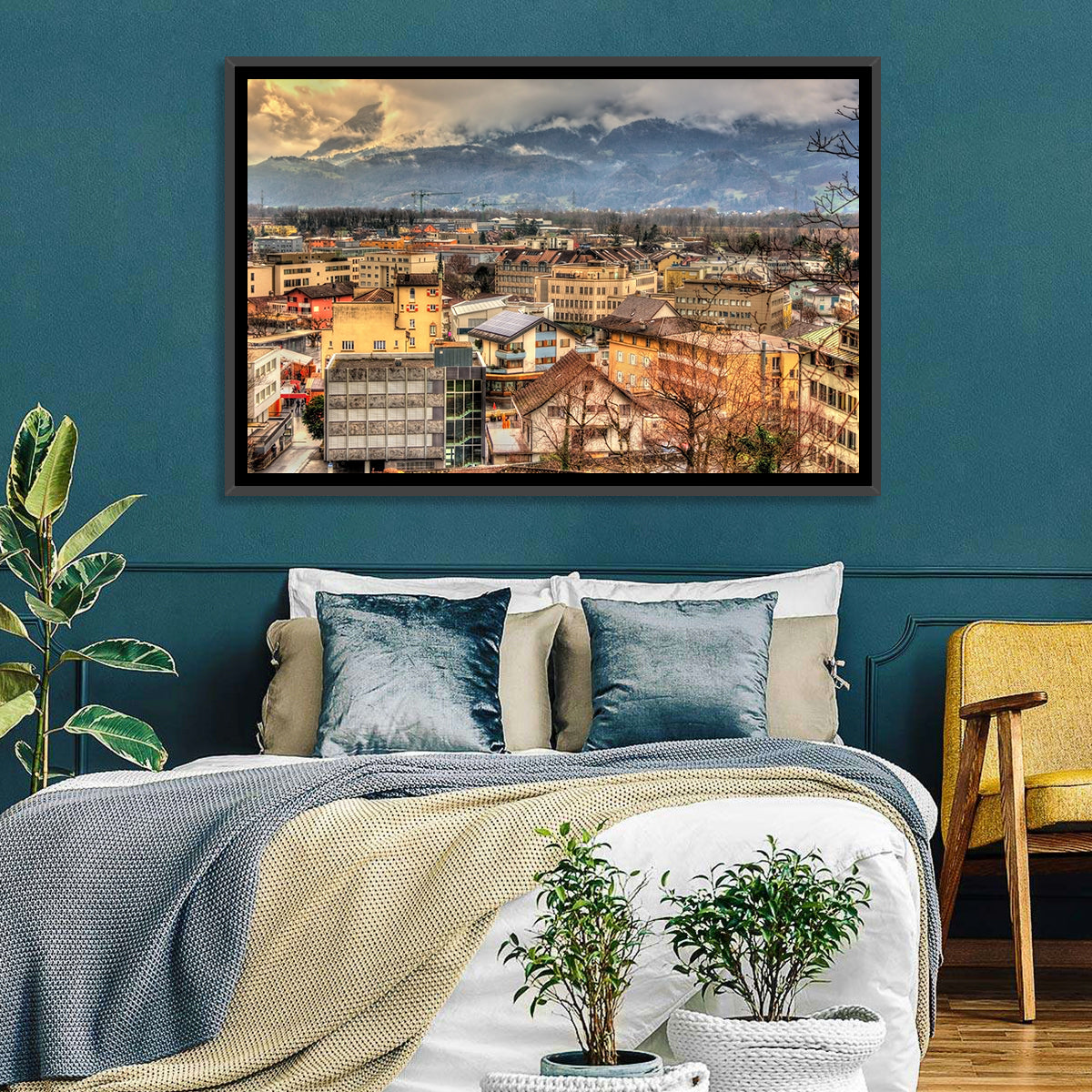 Vaduz Autumn Cityscape Wall Art in a room, landscape