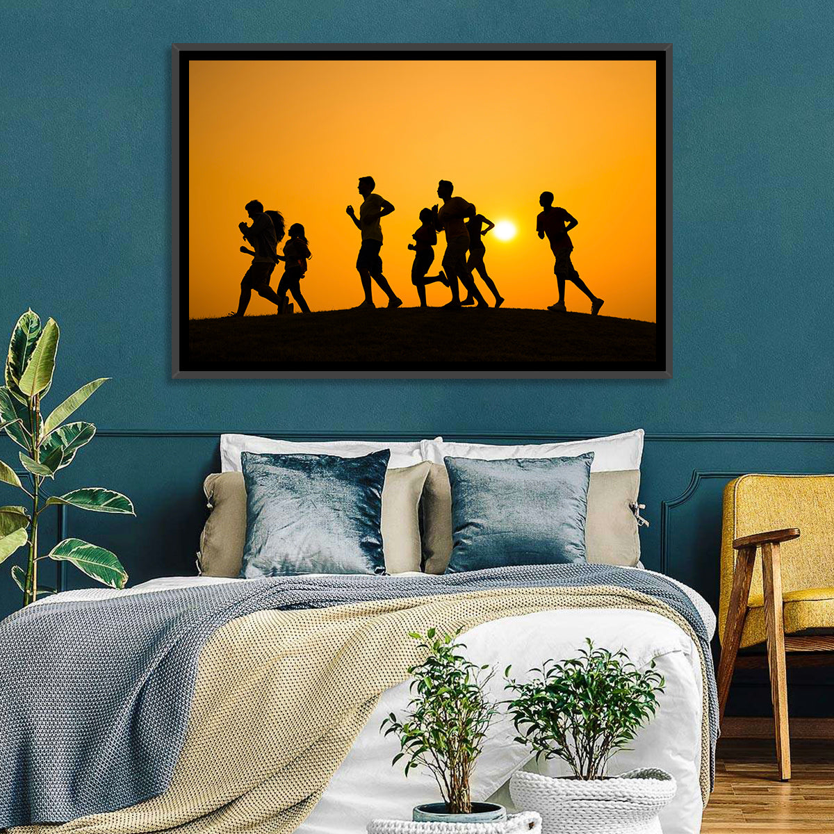 Six Runners Silhouette at Golden Sunset Wall Art