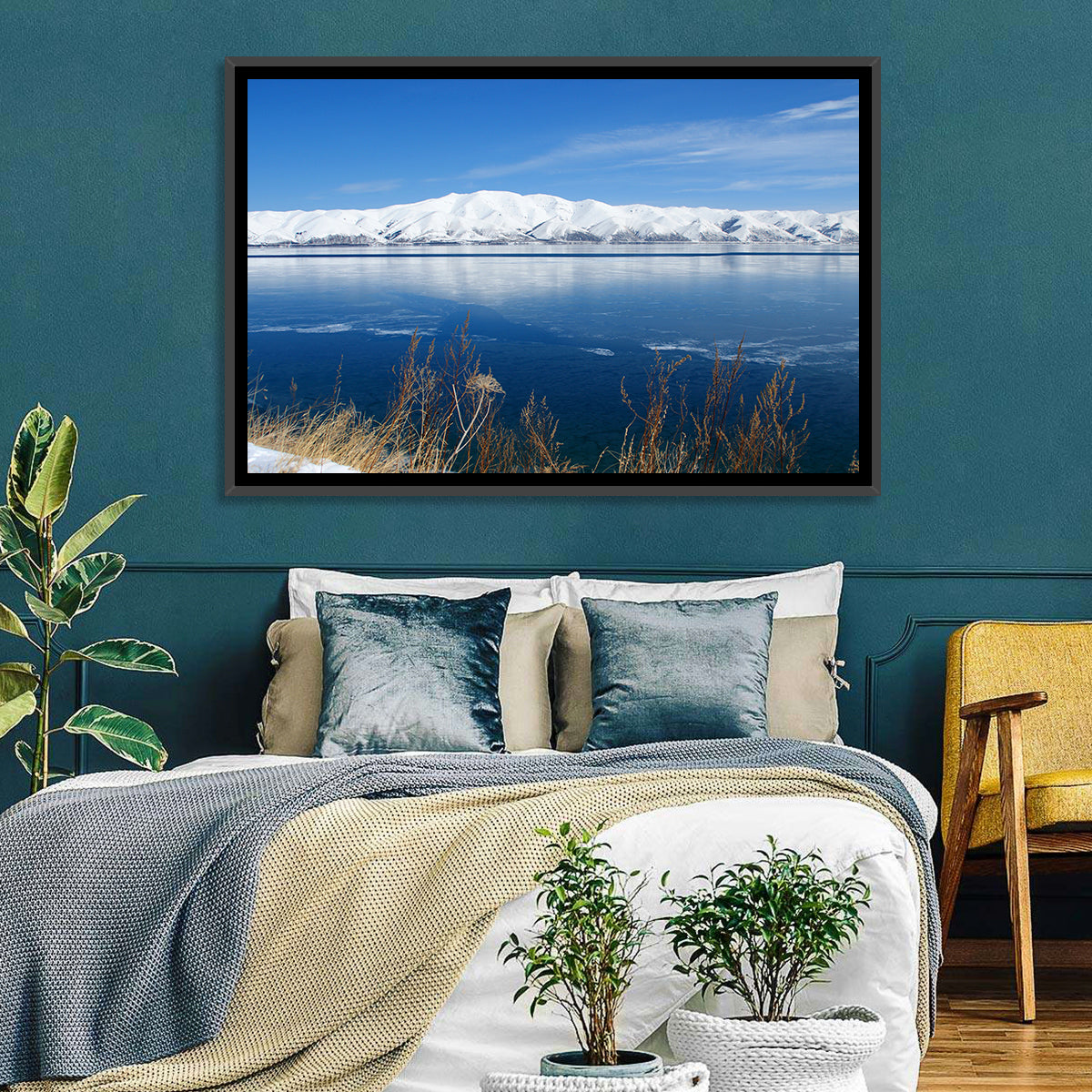 Winter at Lake Sevan Wall Art in a room, landscape