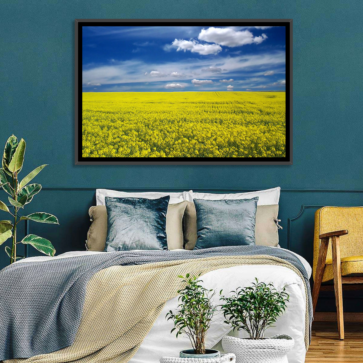Sunlit Canola Field Wall Art in a room, landscape
