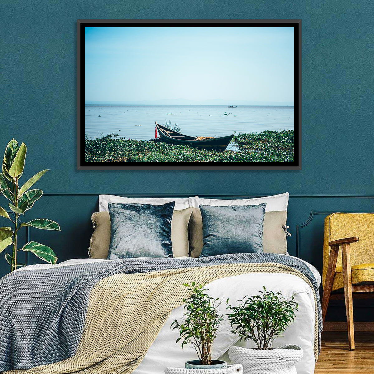 Red Ribbon Boat on Lake Victoria Wall Art in a room, landscape