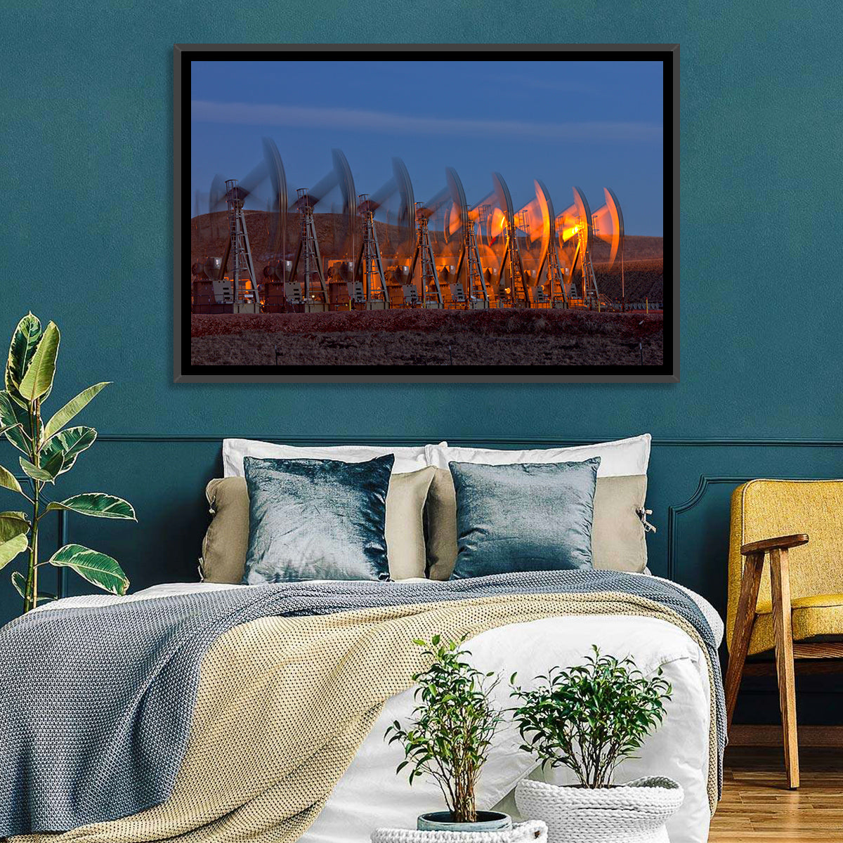 Oil Pump Jacks at Dusk Wall Art in a room, landscape