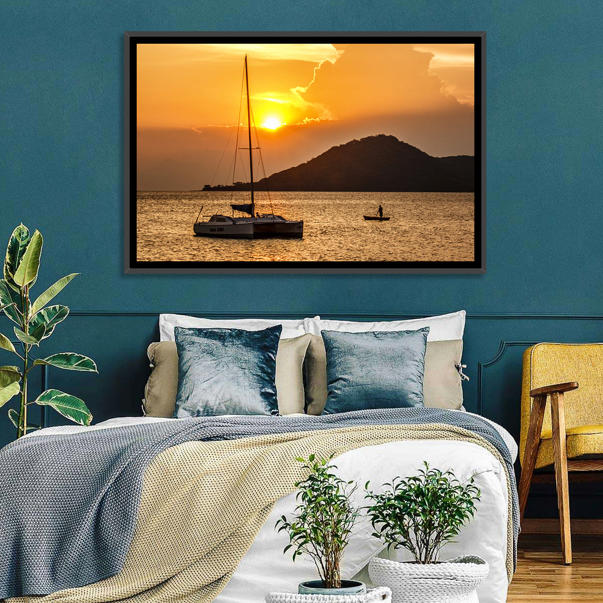 Mama Afrika Sunset, Lake Malawi Wall Art in a room, landscape