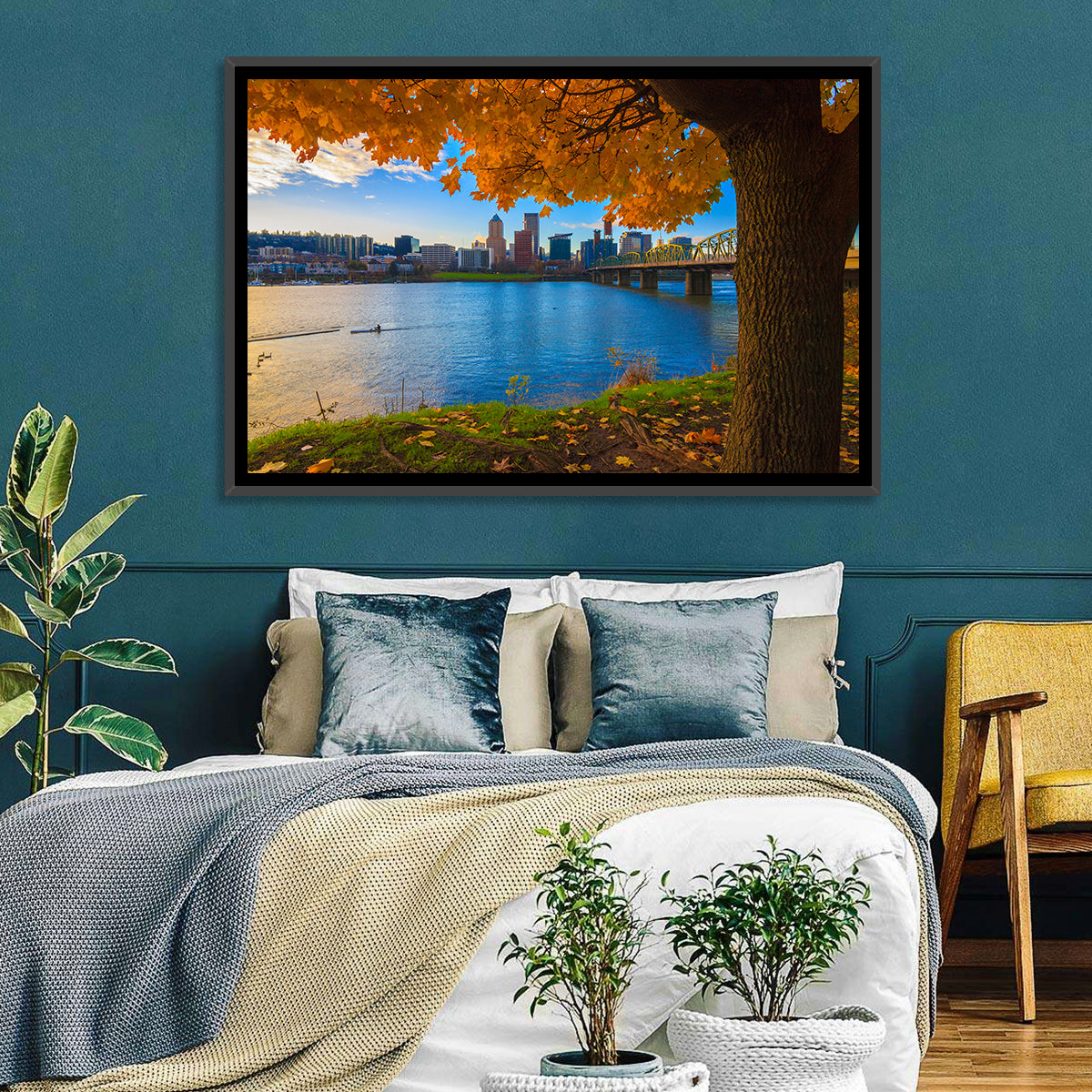 Willamette River at Golden Hour Wall Art in a room, landscape