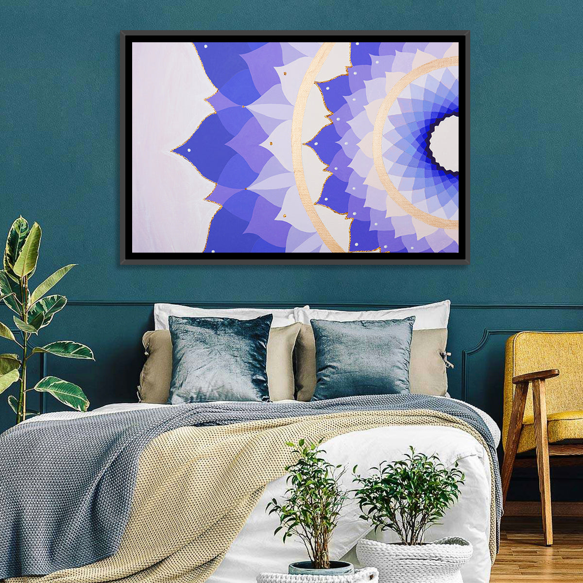 Sahasrara Chakra Lotus Mandala Wall Art in a room, landscape